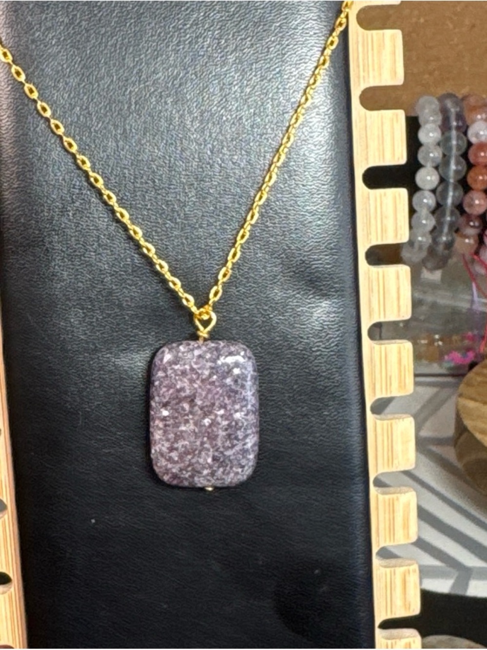 Gold Chain Necklace with Large Lepidolite Stone